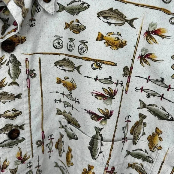 Woolrich Size Medium Birch Freshwater Fish Cream Shirt Button Down Short Sleeve - Picture 4 of 9